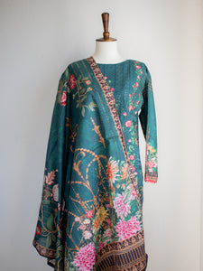 Bin Saeed 3PC Forest Green (FW19) - Sanyra | Ethnic designer clothing