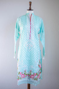 Aqua Blossom Shirt - Sanyra | Ethnic designer clothing