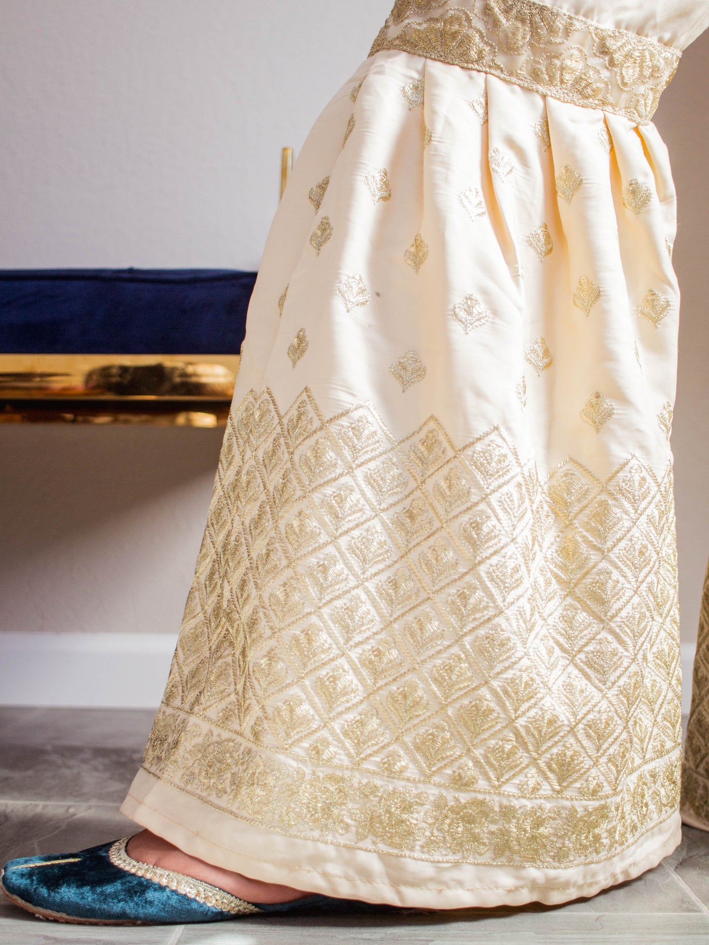 Gold Embroidered Gharara - Sanyra | Ethnic designer clothing