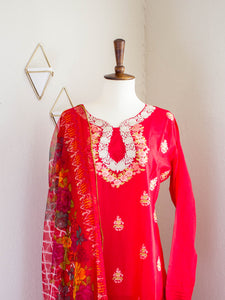 Red Valley 3pc Suit - Sanyra | Ethnic designer clothing