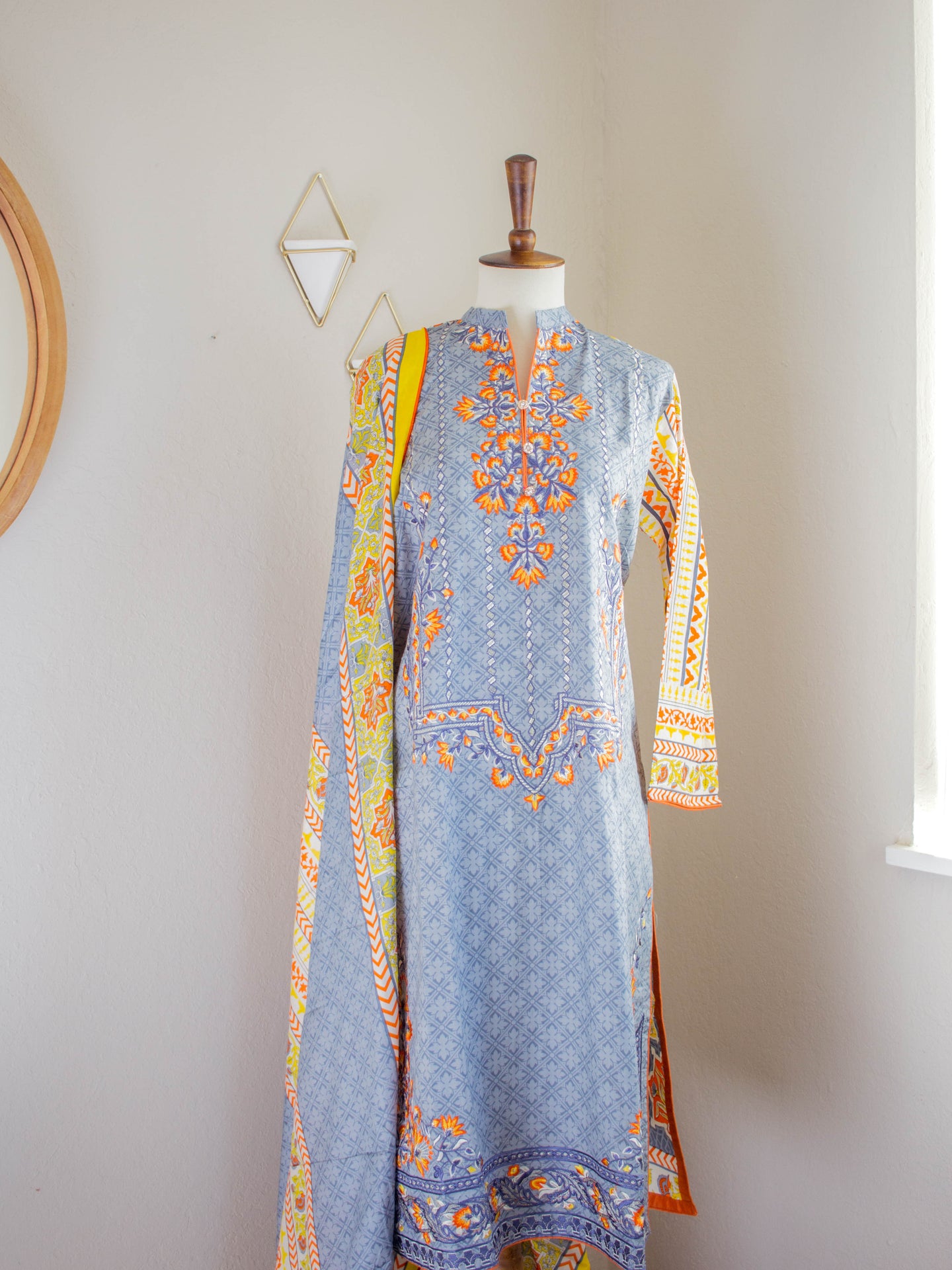 Tribal Blue 3pc Suit - Sanyra | Ethnic designer clothing
