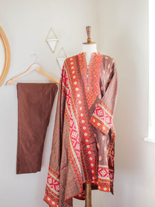Bohemian Brown 3pc Suit - Sanyra | Ethnic designer clothing